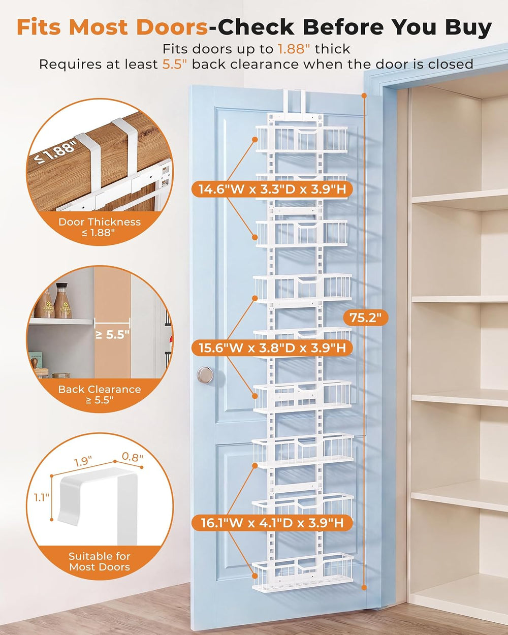 EVERIE 9-Tier Over the Door Pantry Organizer, Stable Design, Solid Bottom