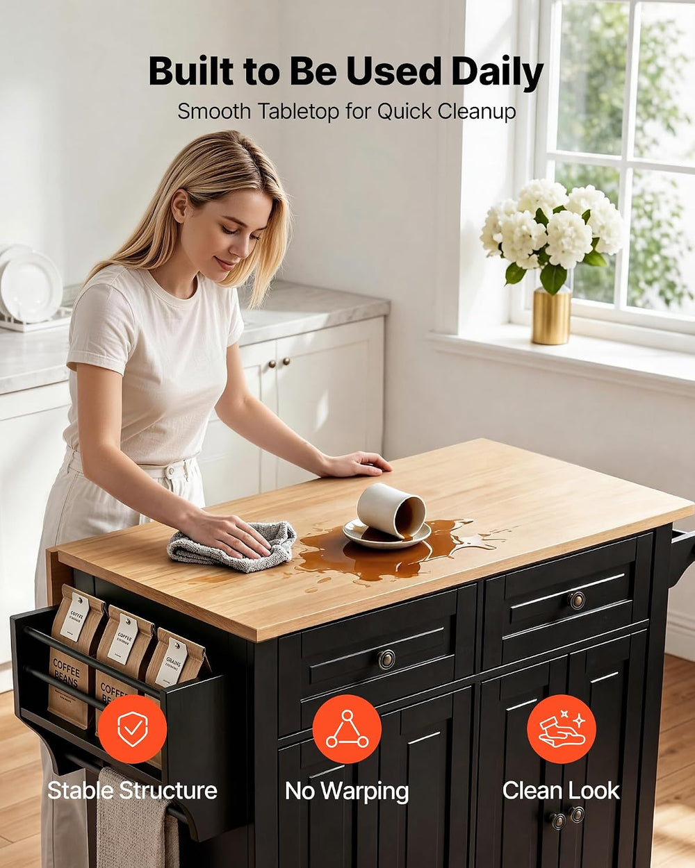 VEVOR Kitchen Island Cart with Storage, 43.58 in Wide Mobile Rolling Storage ...