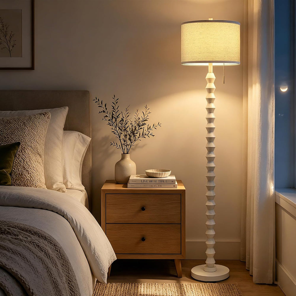 65" Farmhouse Wood Floor Lamp for Living Room with Pull Chain