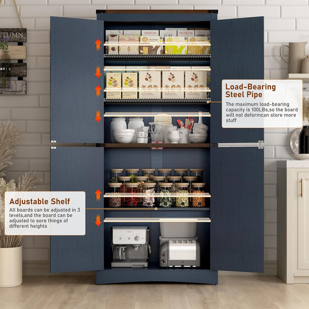 Hlivelood 71" Tall Kitchen Pantry,Farmhouse Storage Cabinet with Adjusta...