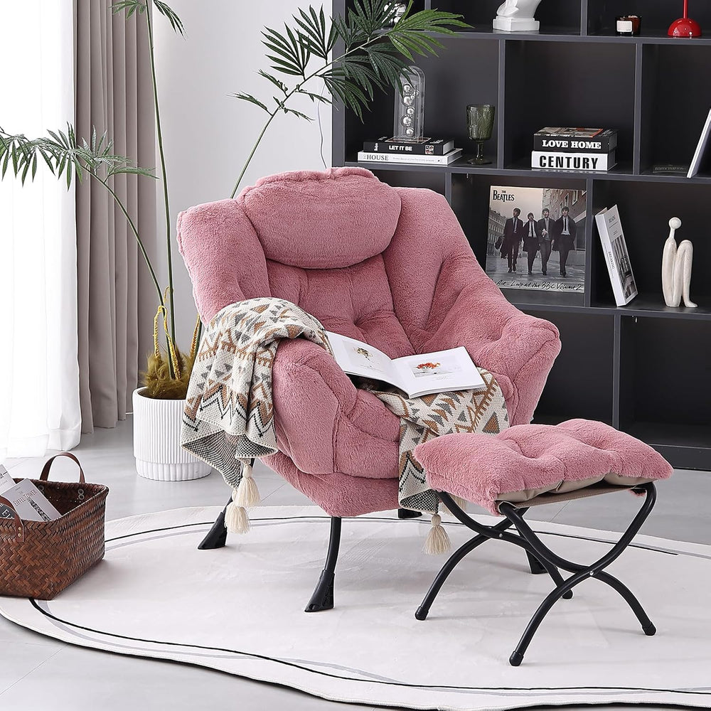 Modern Lazy Chair with Ottoman, Comfy Accent Reading Chair for Living Room