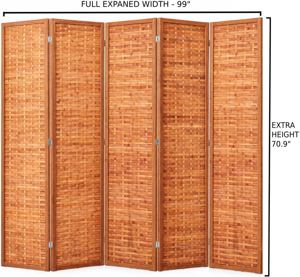 JOSTYLE Bamboo Room Divider, 5-Panel Folding Privacy Screen, 6ft Tall