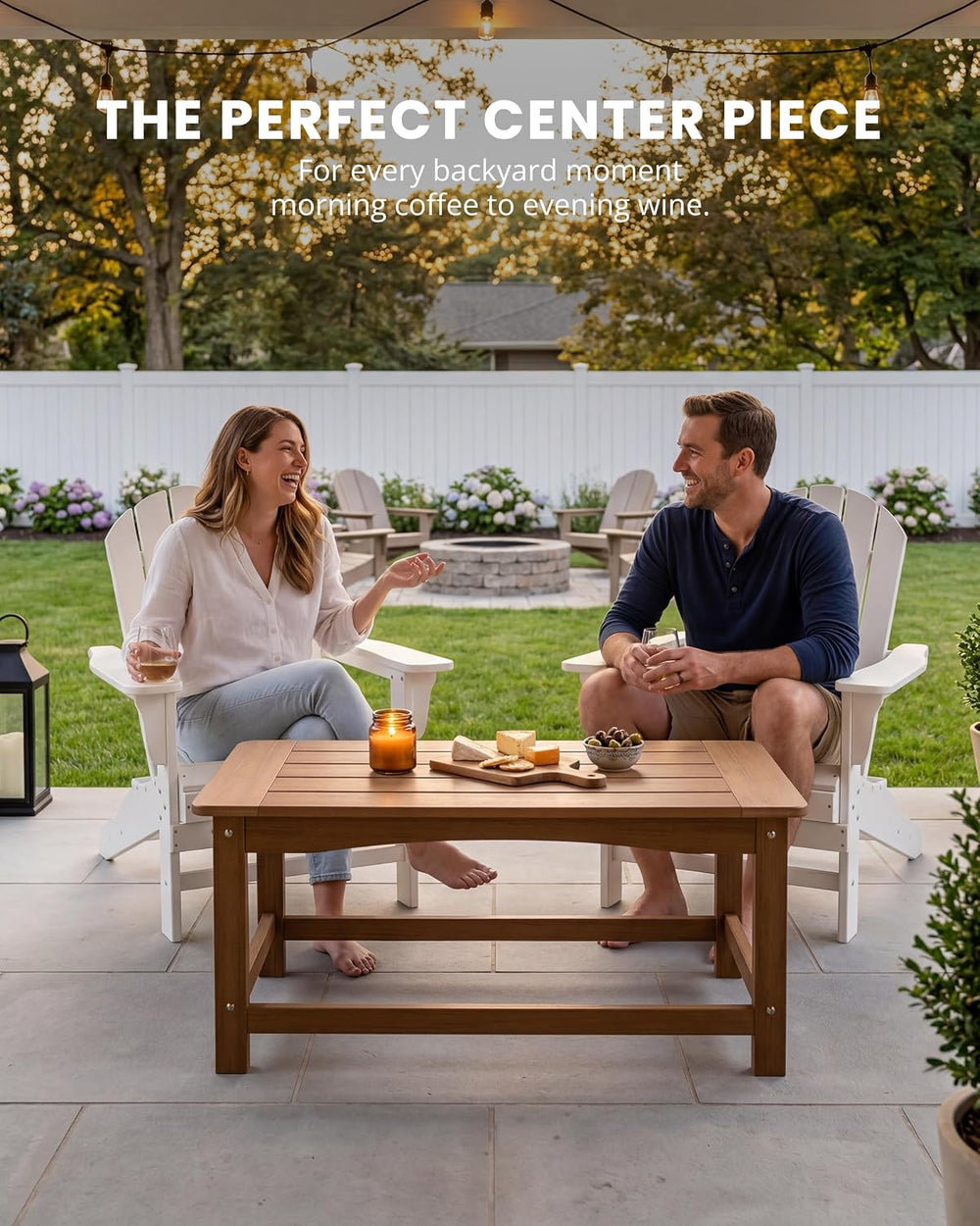 Teak Outdoor Coffee Table for Patio, Rectangle Poly Lumber