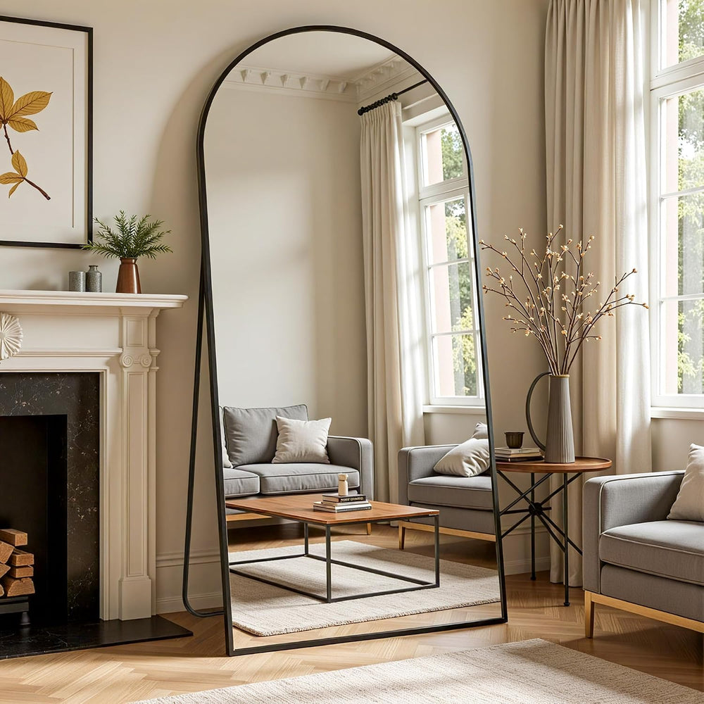 Oversized Floor Mirror, 72"x32" Arched Full Length Mirror, Black