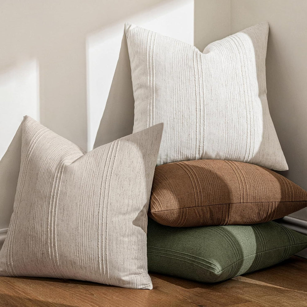 MIULEE Fall Striped Euro Sham Pillow Covers 28x28 Inch Sugar Brown 2 Pack