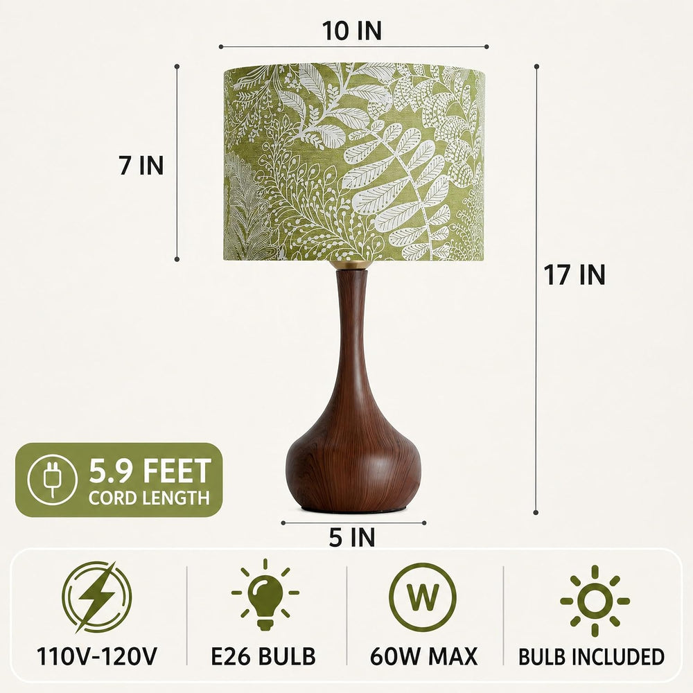 17" Small Green Shade Red Brown Table Lamp Set of 2 for Bedroom Living Room