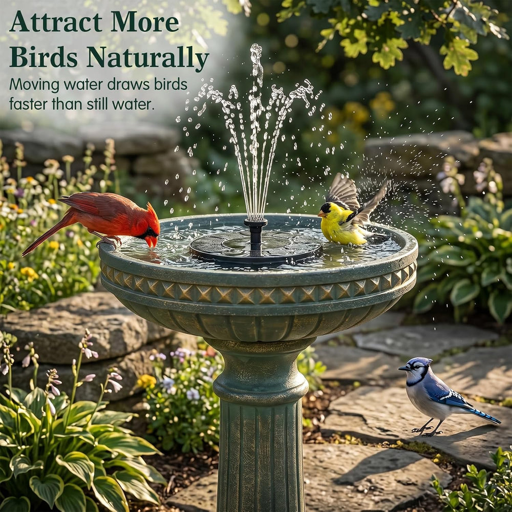 Sunlinua 24H Bird Bath Outdoor Water Fountain with Solar Pump