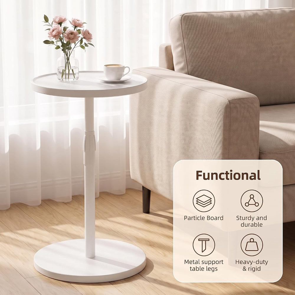 Adjustable Round Side Table, Pedestal Drink Table for Small Spaces