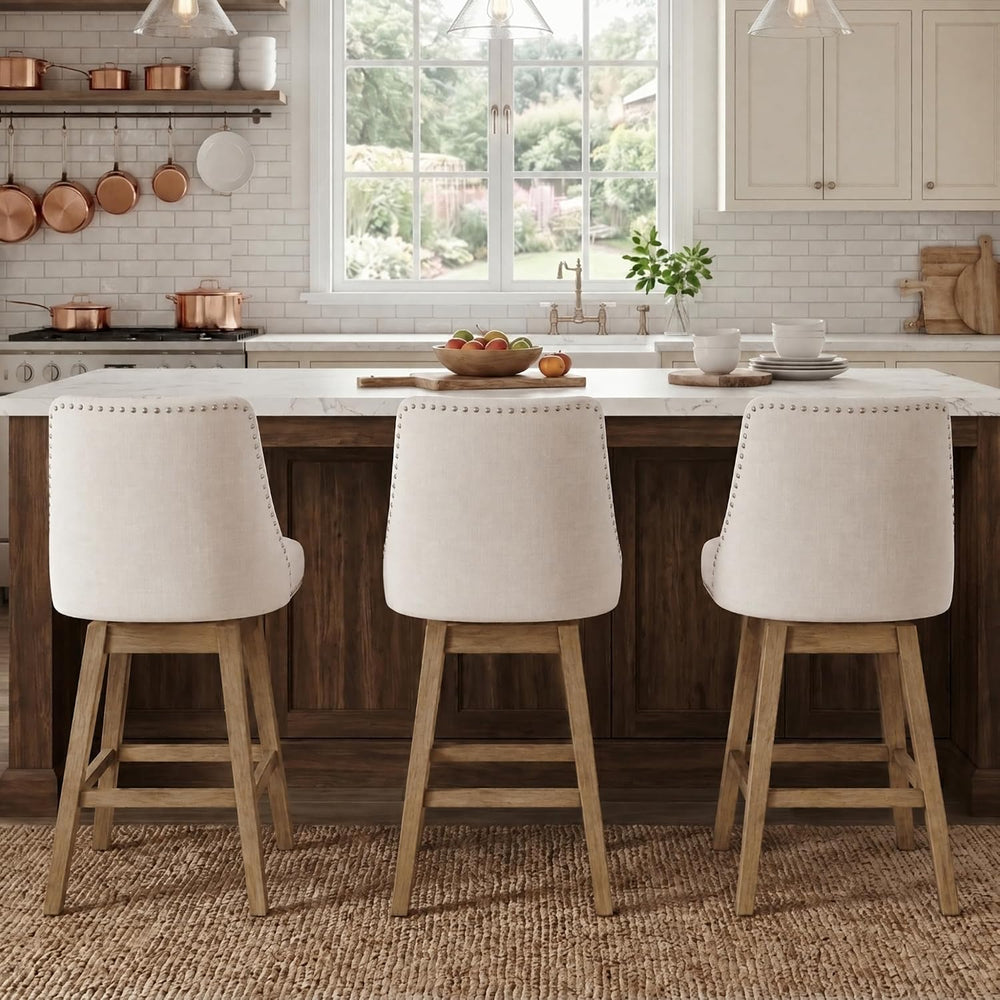 27.5" Counter Height Bar Stools Set of 3 for Kitchen Island Linen Stool ...