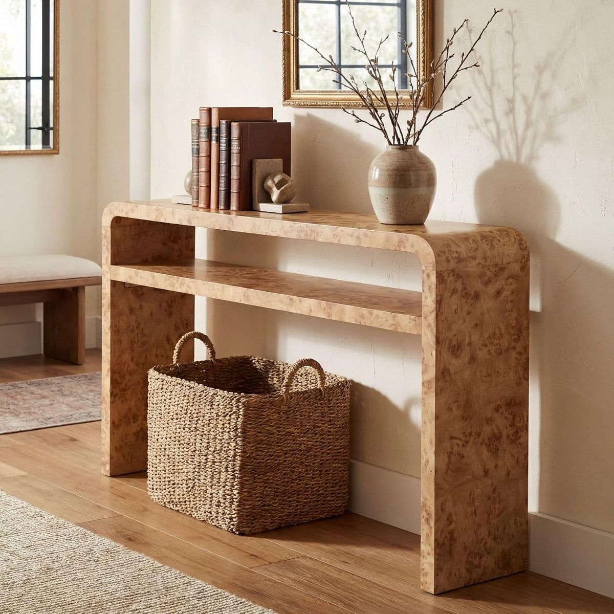 Hyfirm 51 Inch Long Rustic Burl Wooden Pattern Console Table, Farmhouse Sofa Table Behind Couch, 30” Tall Entryway Tables with Lower Shelf, Mid-Century Hallway Console for Living Room, Foyer, Cabin