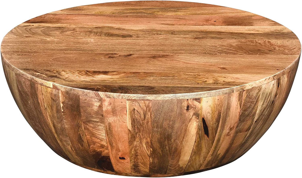 TUP THE URBAN PORT Arthur Mango Wood Round Coffee Table, Dark Brown