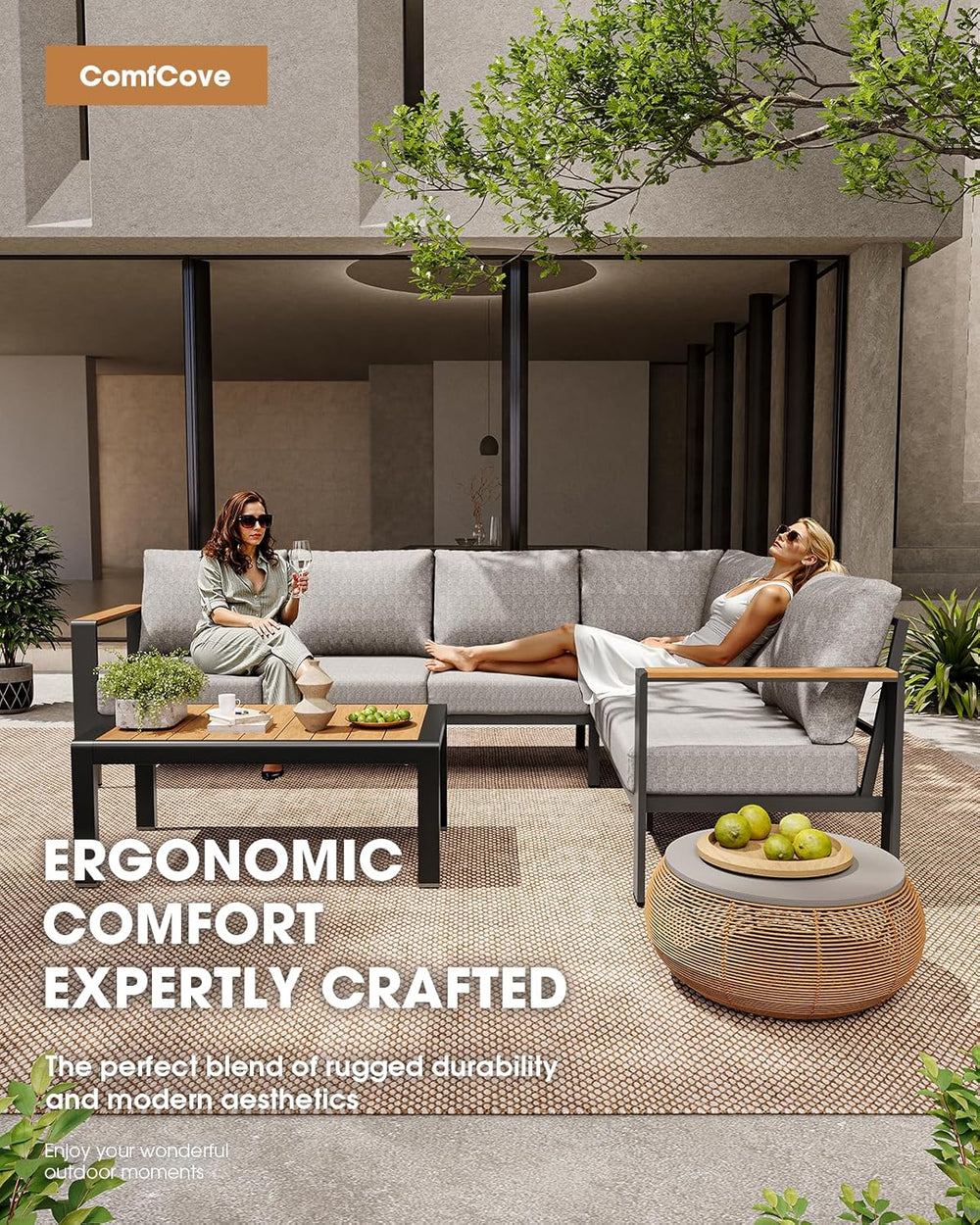 Aluminum Outdoor Patio Furniture Set 8 Seats, Outdoor Sectional Corner Sofa, ...