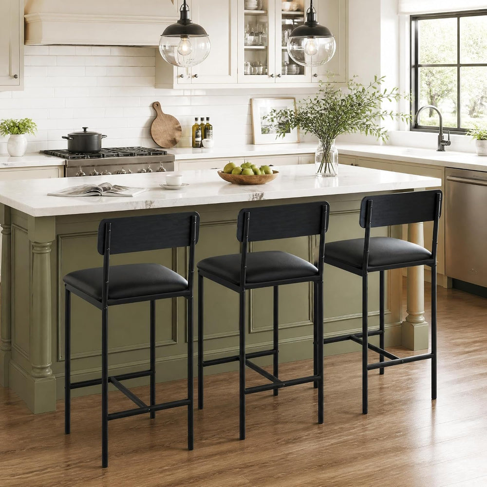 GarveeHome Bar Stools Set of 2, Upholstered Counter Height Bar Stools with Ba...