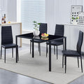 Black PU Dining Chairs Set of 4, Modern Kitchen & Dining Room Chairs Faux Leather Upholstered Dinner Chairs with Metal Legs for Small Space (Black, Horizontal line)
