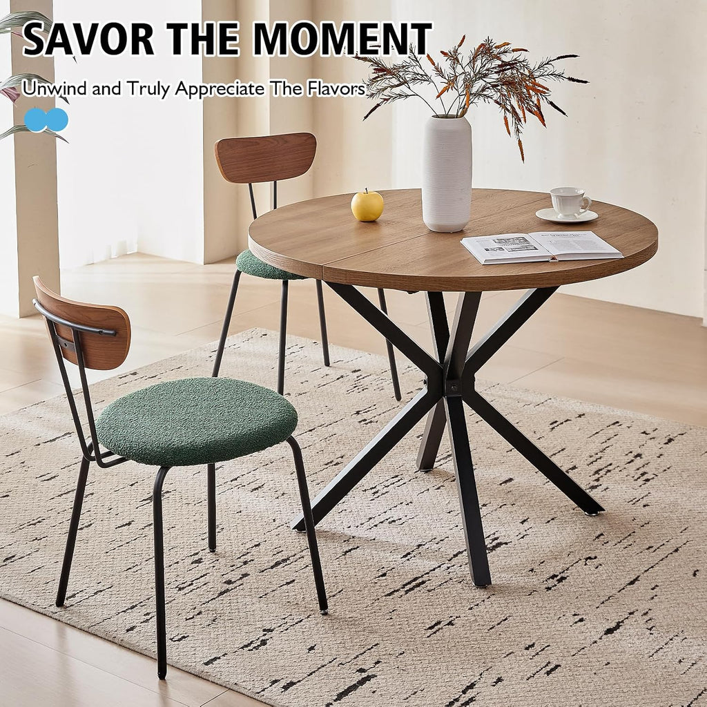 39" Brown Round Dining Table Set for 4 Green Chair