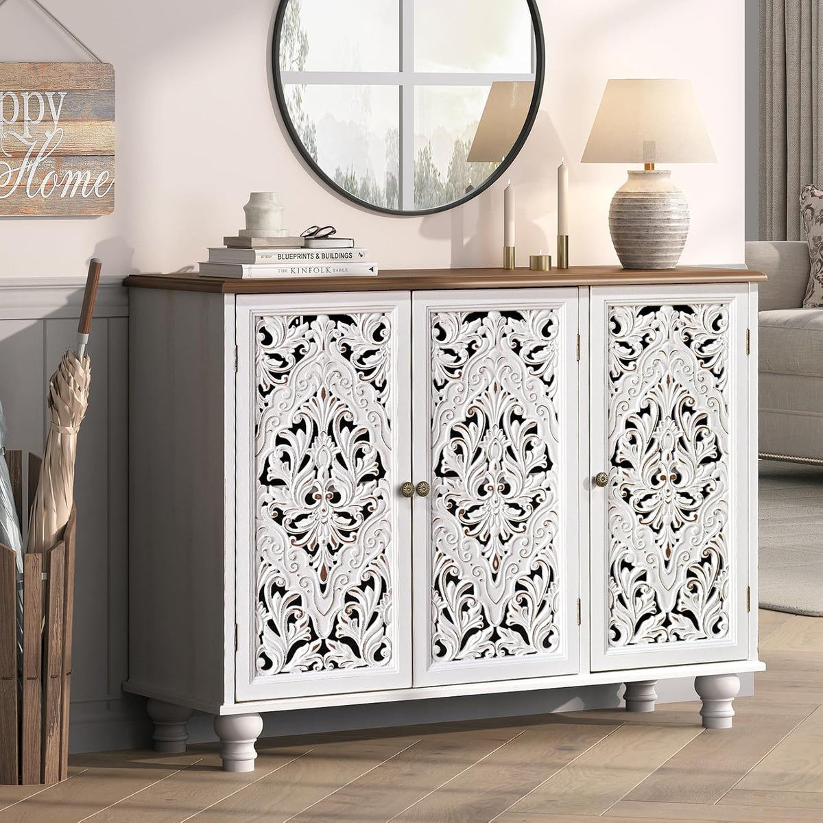 JOINICE 42.5" Accent Storage Cabinet with 3 Doors for Living Room,White