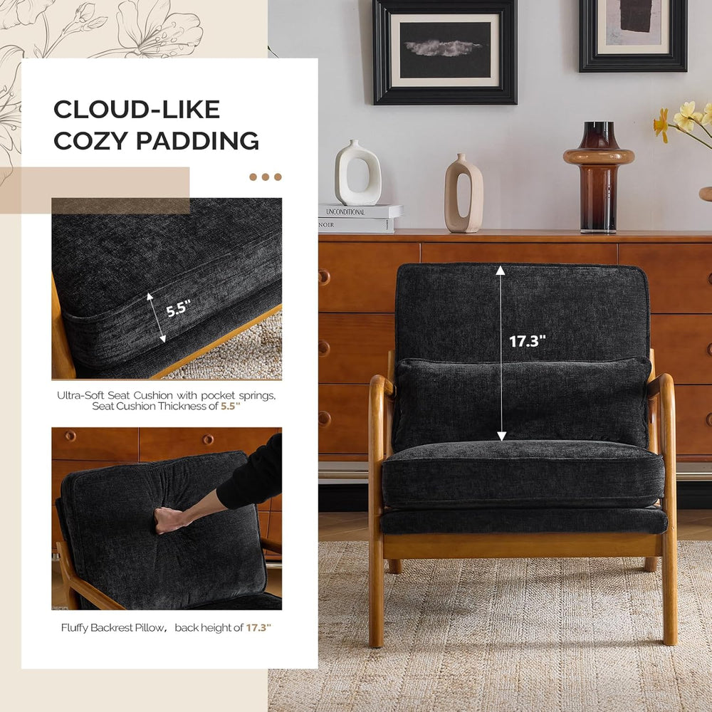 VINGLI Chenille Mid-Century Modern Accent Chair, Cute Reading Arm Chair with ...