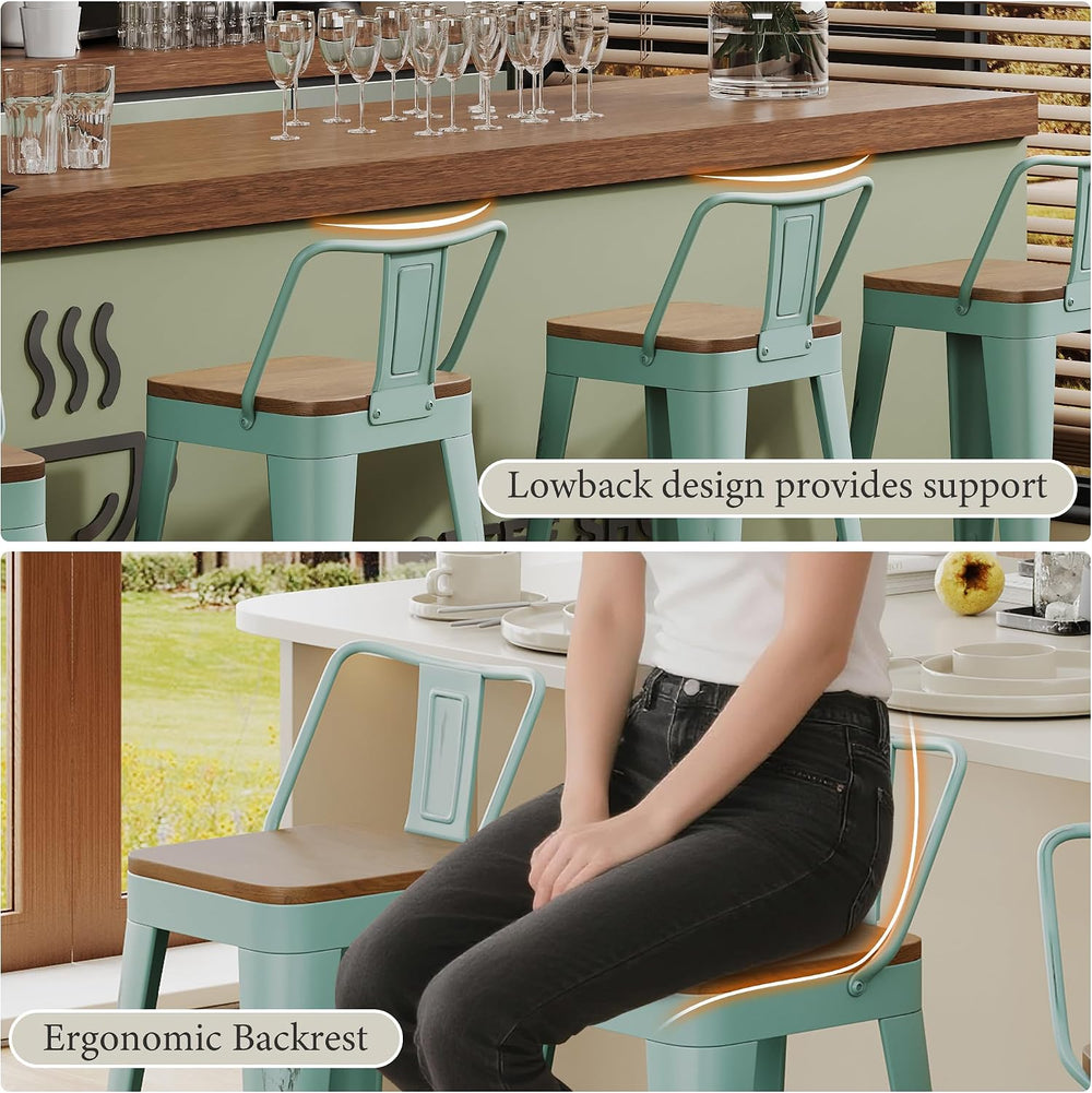 Andeworld Bar Stools Set of 4, 24" Distressed Barstools, Green Blue