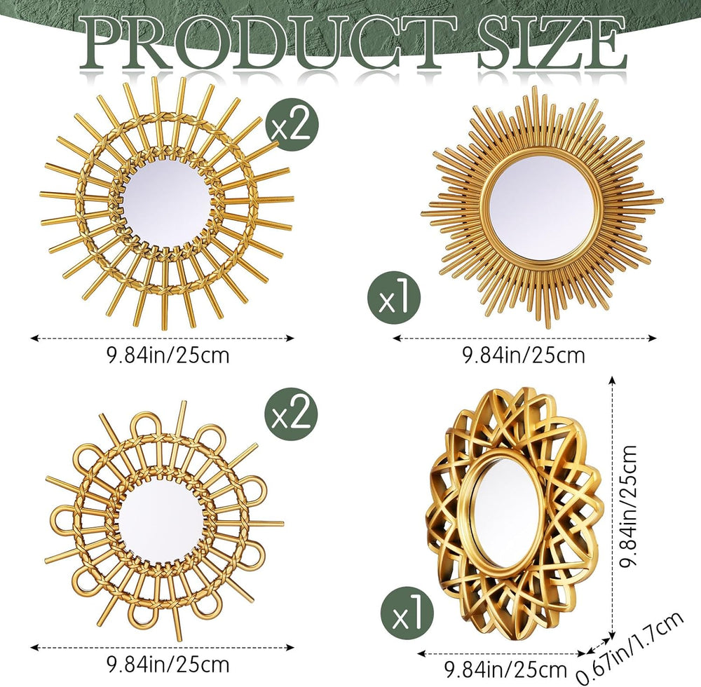 Namalu 6 Pcs Sunburst Round Mirror for Wall Decor, Elegant, Gold