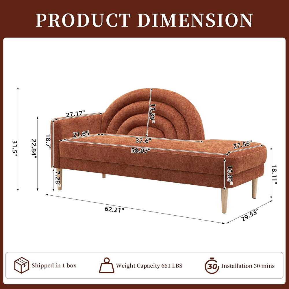 62.2" Linen Chaise Lounge Chair Indoor with Right Armres, Ocher Orange