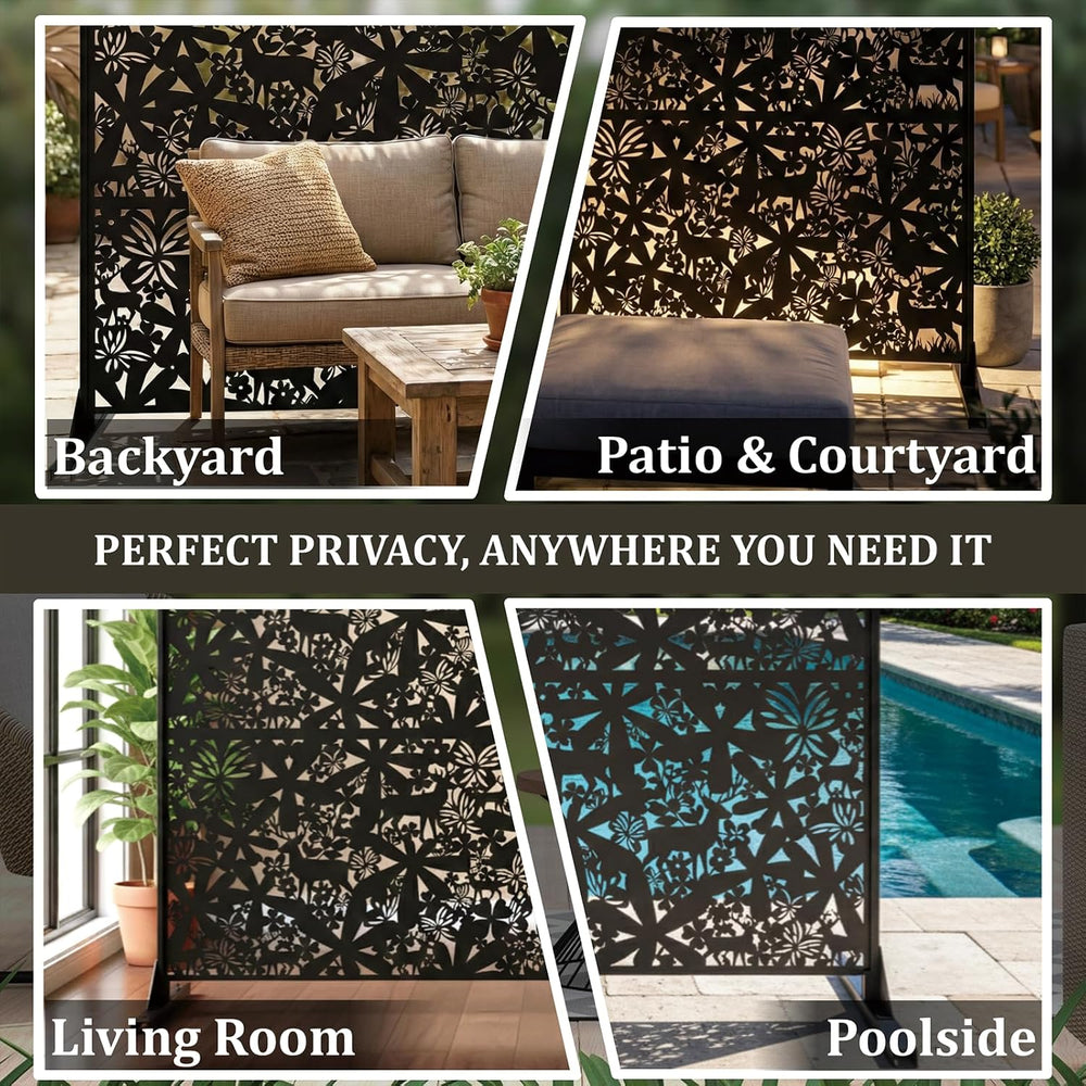 Metal Privacy Screen Outdoor 6FT – Freestanding Laser Cut Steel Garden Divide...