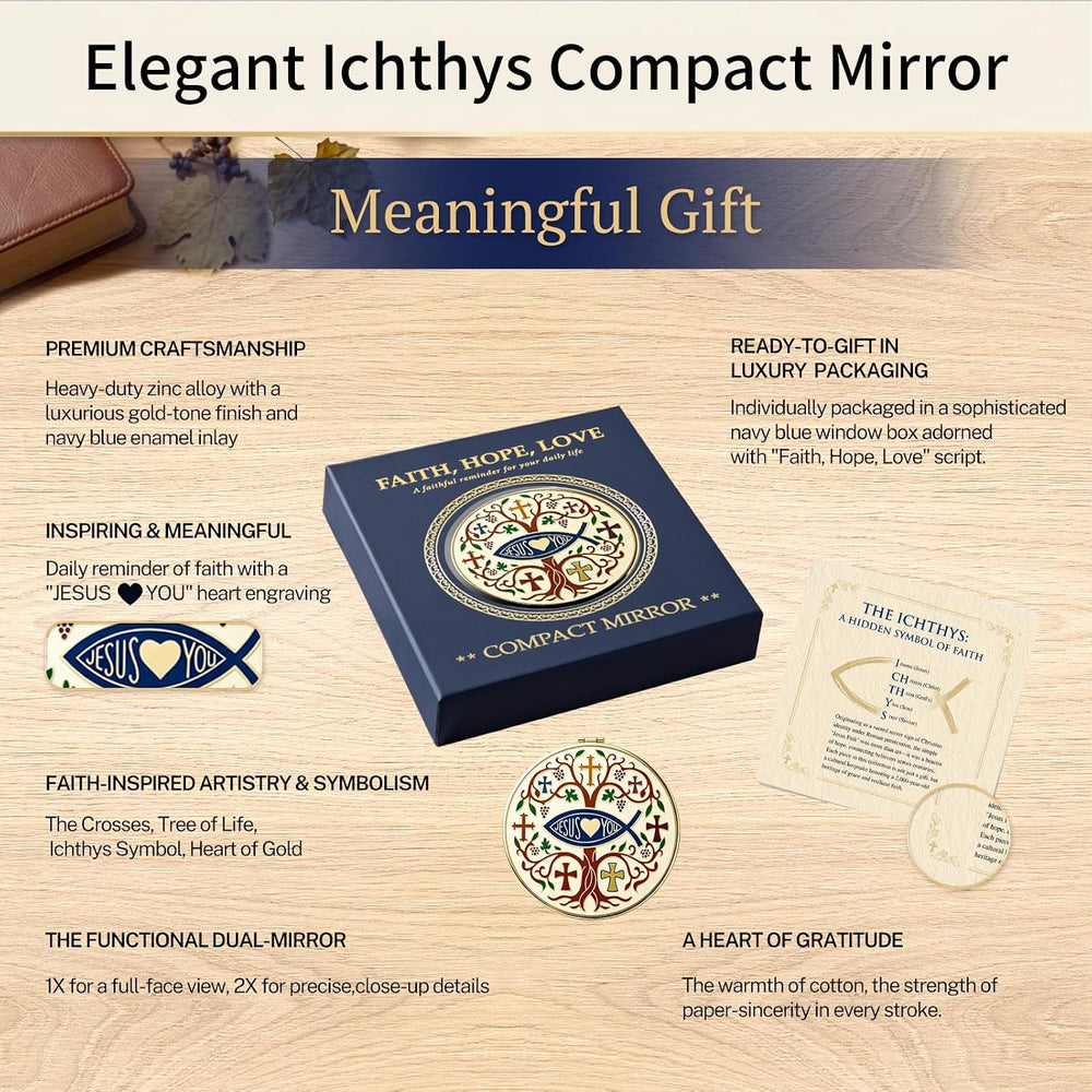 Jesus Fish Compact Mirror, Double-Sided Christian Gift for Her-6 Pcs