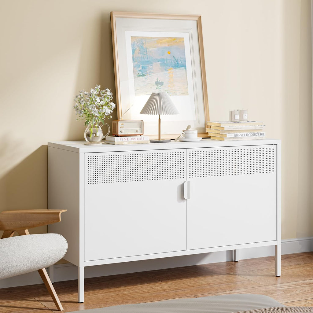 Metal Storage Cabinet with 2 Doors & Adjustable Shelves, White