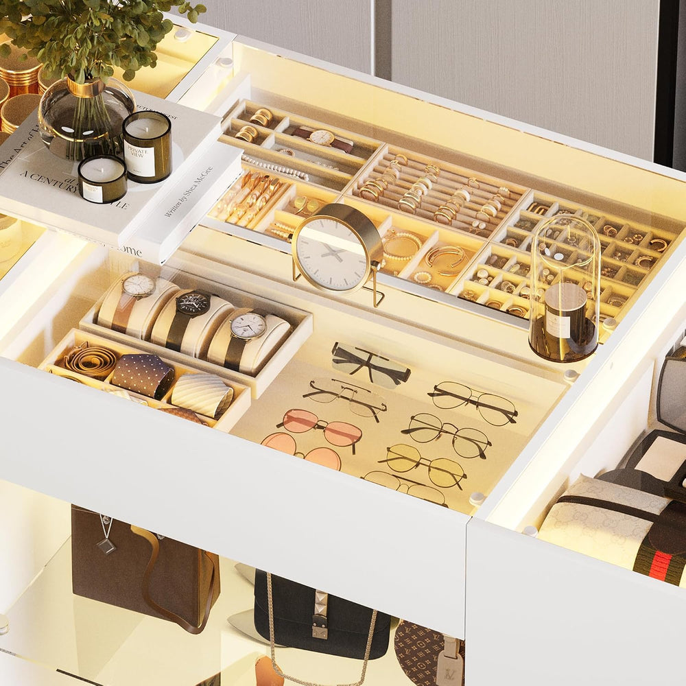 Kikihouse Modern Closet Island with 10 Drawers with LED (White)