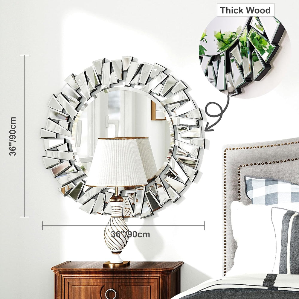 Round Mirror for Wall Decor, 36" Large Living Room Mirror with 3D Bevele...