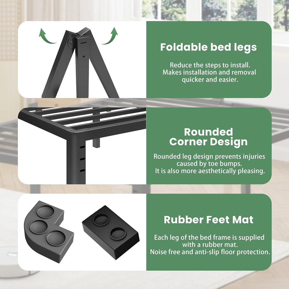NKZ 18 Inch Queen Size Metal Platform Bed Frame with Round Corner Legs