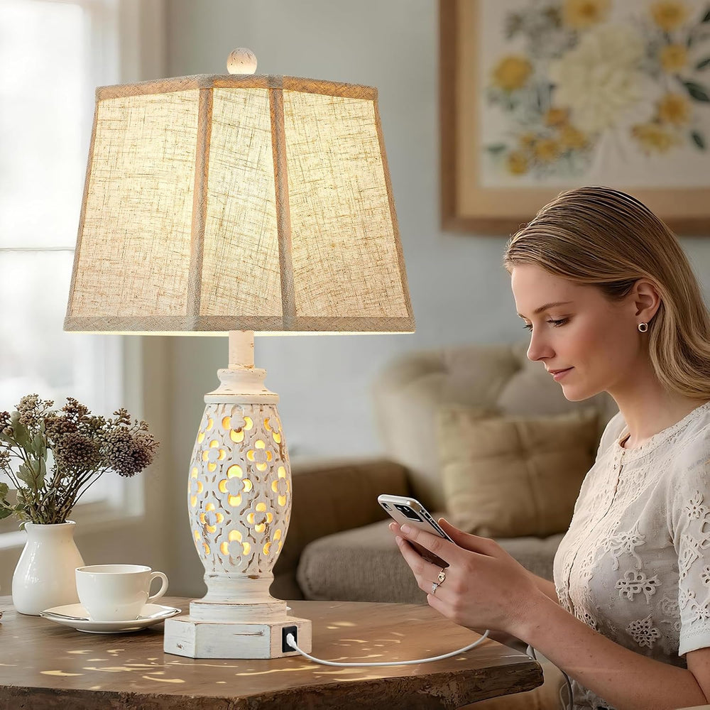 Lamps for Night Stands Set of 2-23.5" Bedside Lamp with USB A+C and Nigh...
