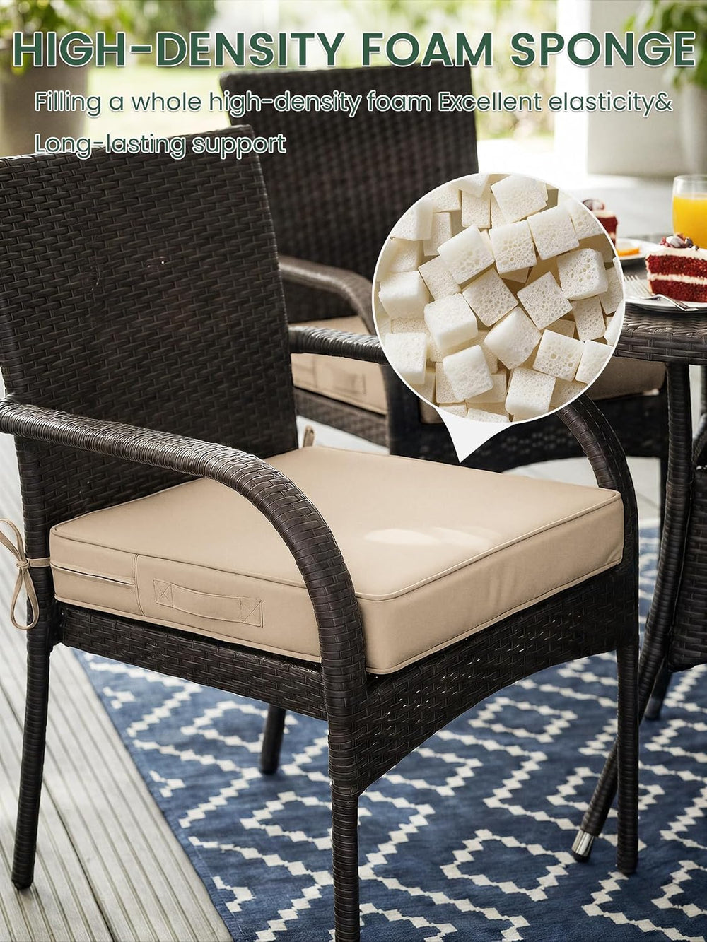 Outdoor Chair Cushions 19x19x4 Inch with Handles and Ties Cushion Set of 6