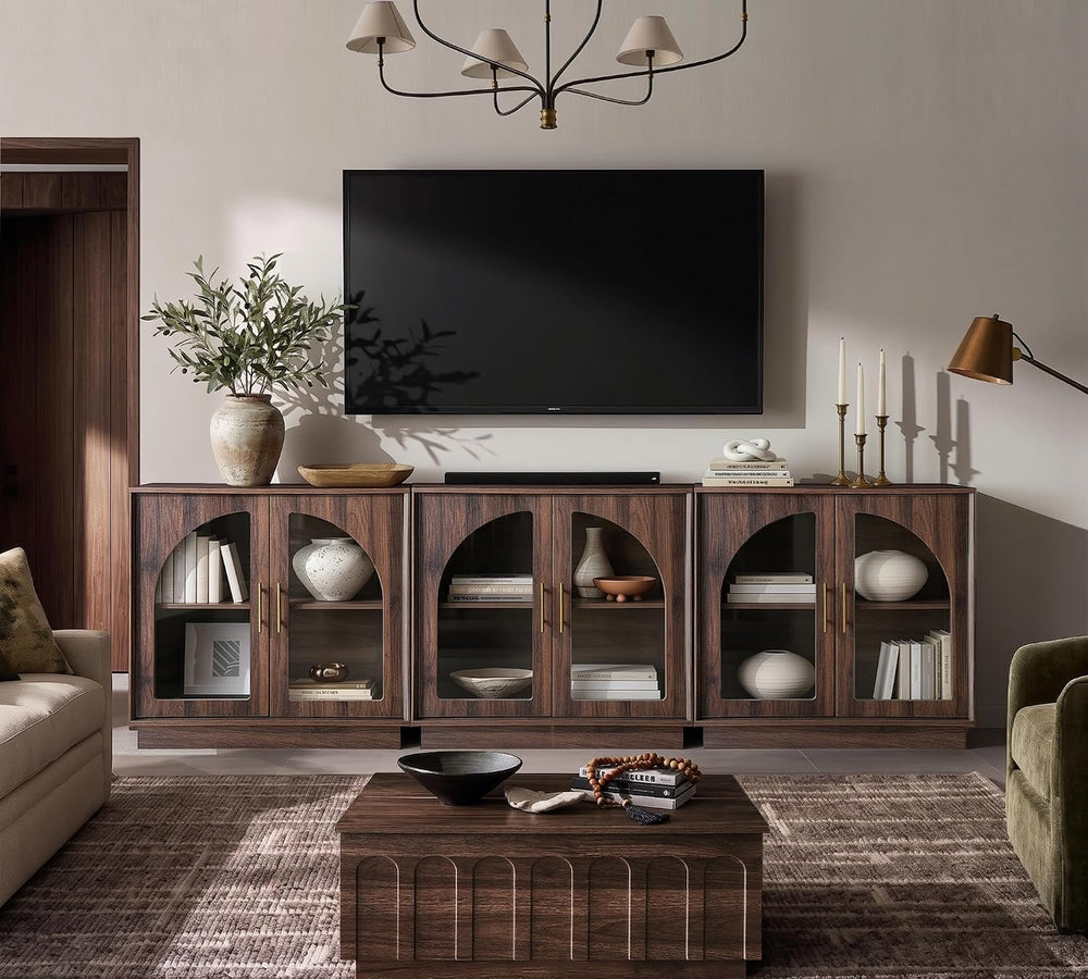 FORTUNETEC 31.5" Sideboard Buffet Cabinet with Arched Glass Doors