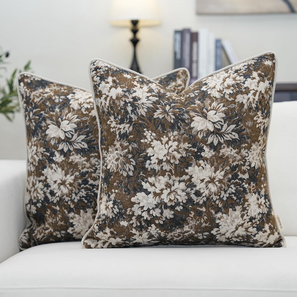 Vintage Farmhouse Floral Throw Pillow Covers 18x18 Inches Set of 2 Rustic Bot...