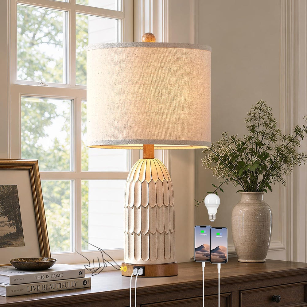 Cinkeda Touch Table Lamp for Bedroom Nightstand, Cream Farmhouse Vintage Rust...