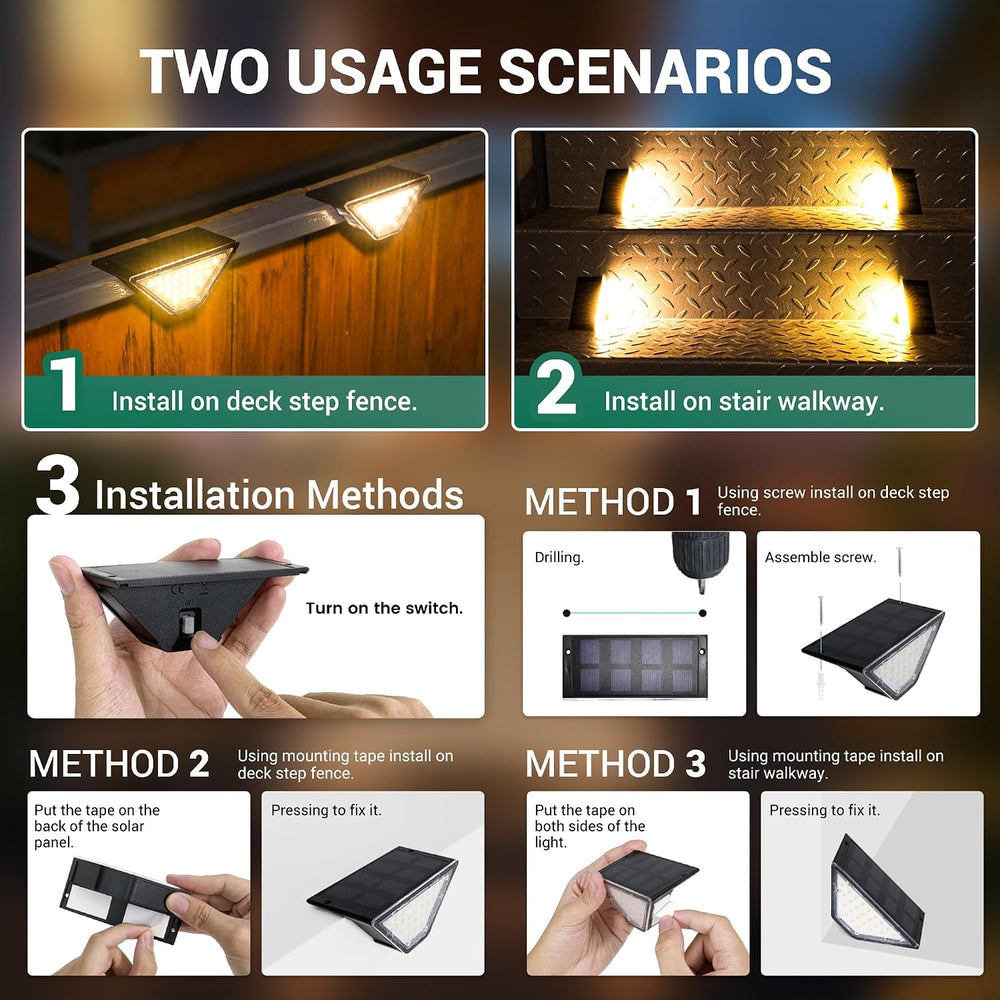 PATIOWIN Solar Step Lights for Outside,24 LEDs Solar Stair Lights Waterproof ...