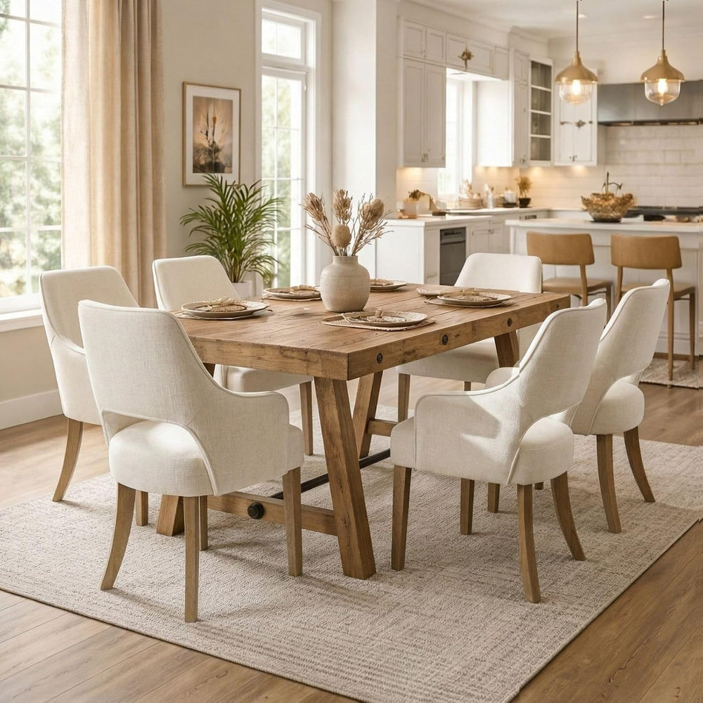 Linen Upholstered Dining Chairs Set of 2 with Arms