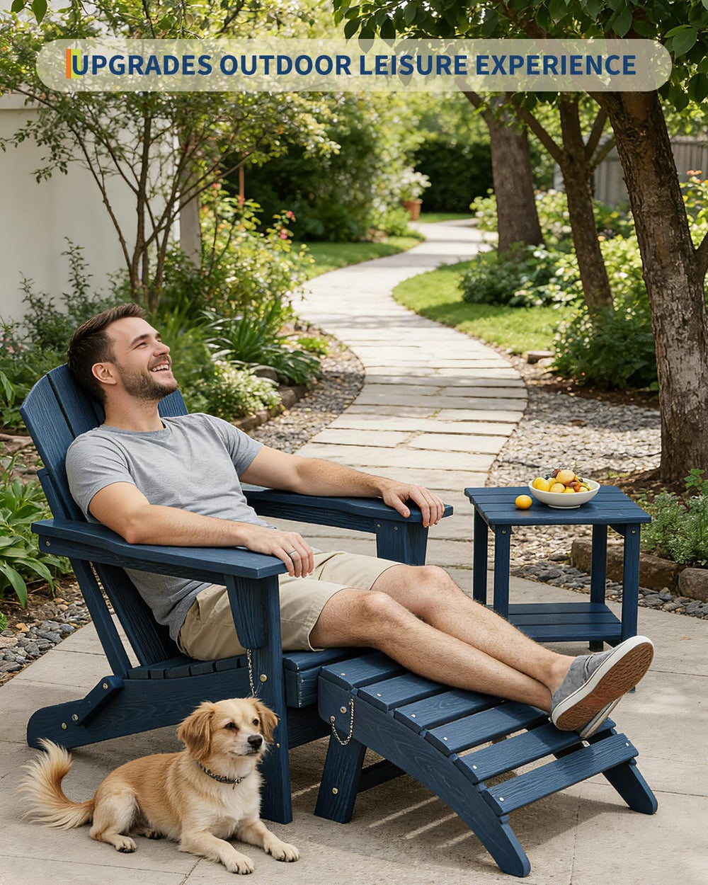 Folding Adirondack Ottoman, HDPE Footrest for Oudoor Chair, Navy Blue