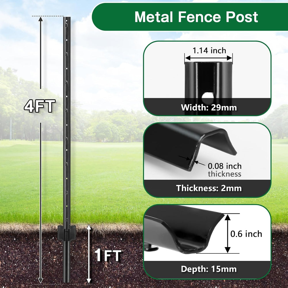 Gtongoko 10 Pack 4FT Heavy Duty Metal Fence Posts, Black U Channel No Dig Fen...