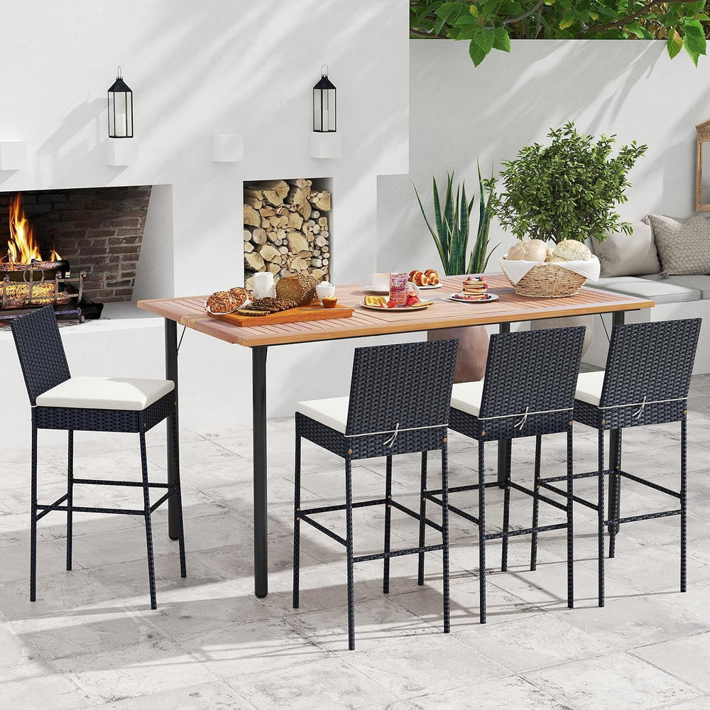 COSTWAY Outdoor Wicker Bar Stools Set of 2 with Cushion and Back Support