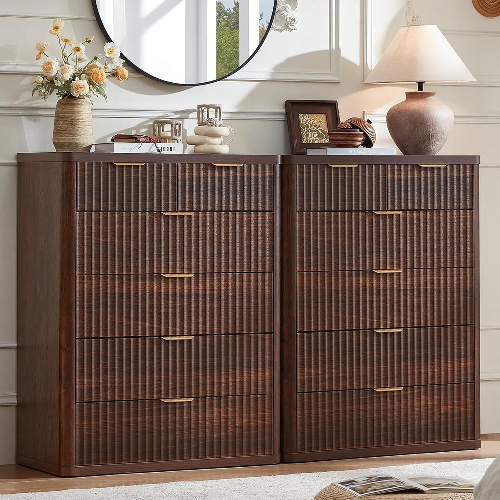 LEYAOYAO Fluted 6 Drawers Dresser for Bedroom Set of 2, 42" Tall Modern ...