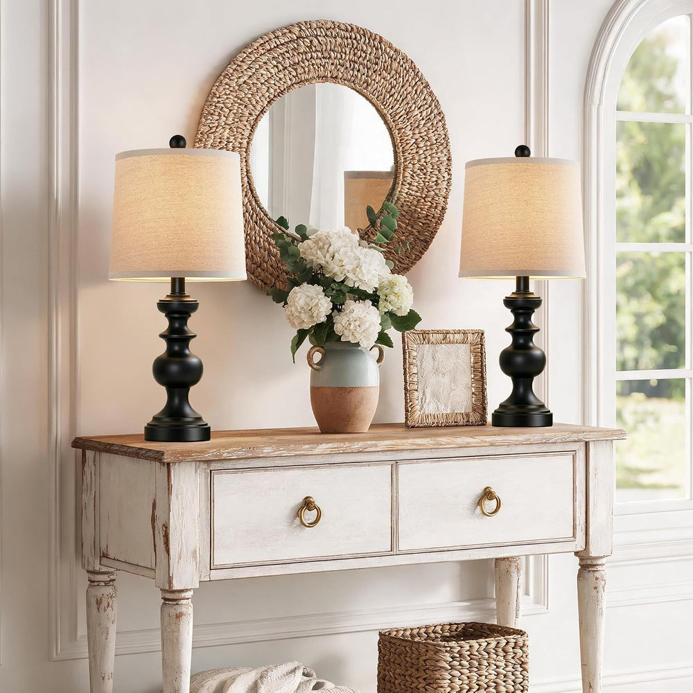 PARTPHONER Farmhouse Table Lamp Set of 2, Rustic Table Lamps for Living Room ...
