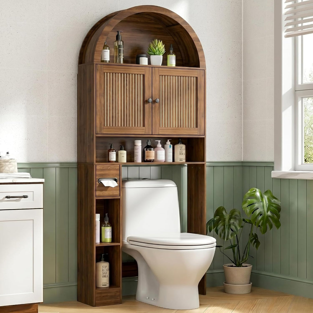 Arched Over The Toilet Storage Cabinet, Fluted Bathroom Shelf Organizer