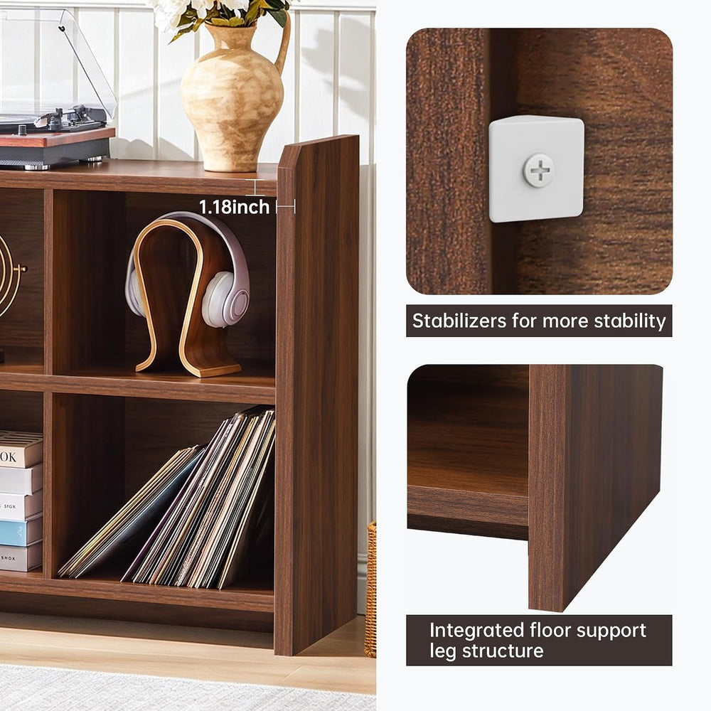 8 Cube Low Storage Organizer, 63" Long Horizontal Bookshelf, Walnut