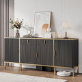 60" Fluted Buffet Cabinet with Storage, Modern Buffets & Sideboard with 2 Drawers, 4 Doors and Adjustable Shelves, Accent Cabinet for Kitchen, Black