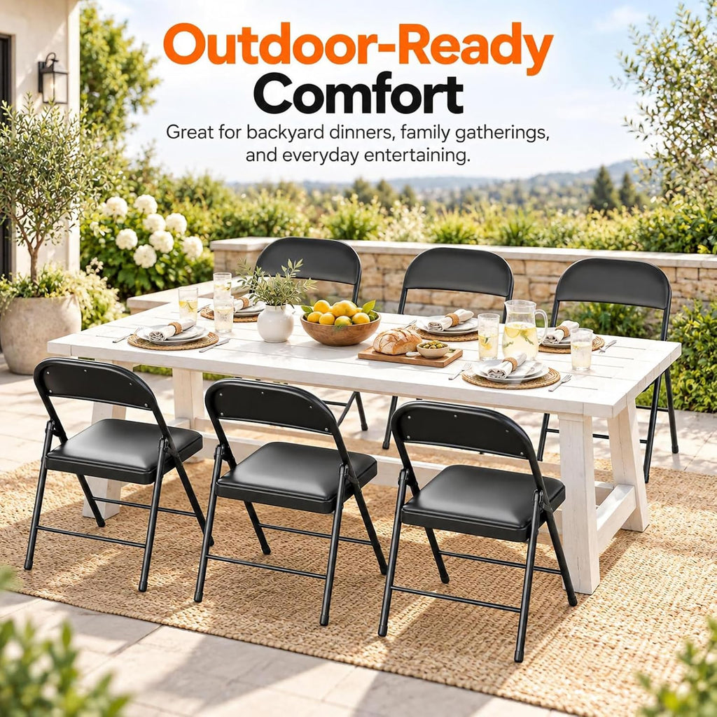 Fenbeli Padded Folding Chair, Black PU Leather, 1 Pack for Guest Seating