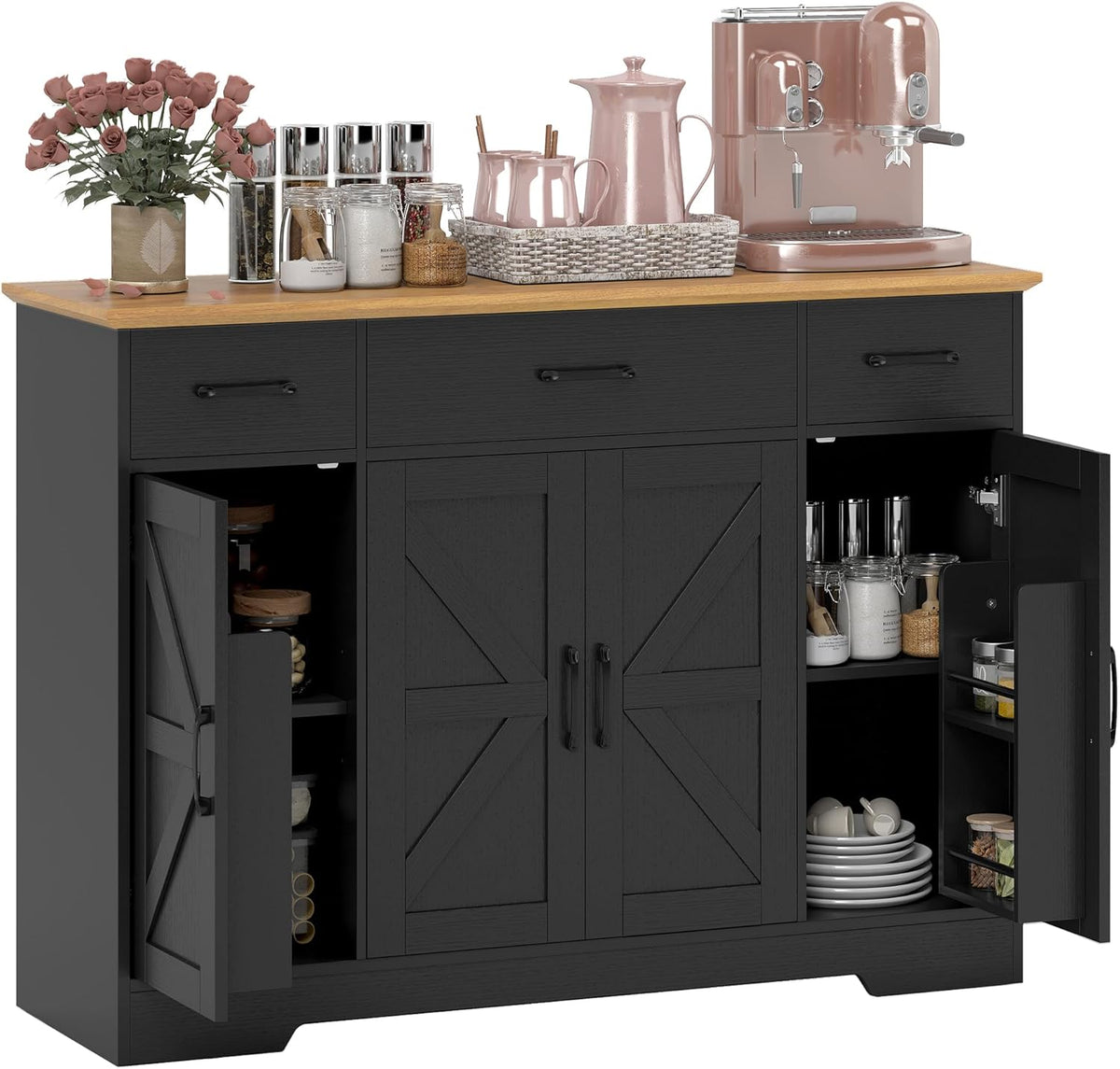 HOMCOM 47" Buffet Cabinet with Storage, Coffee Bar Cabinet, Black