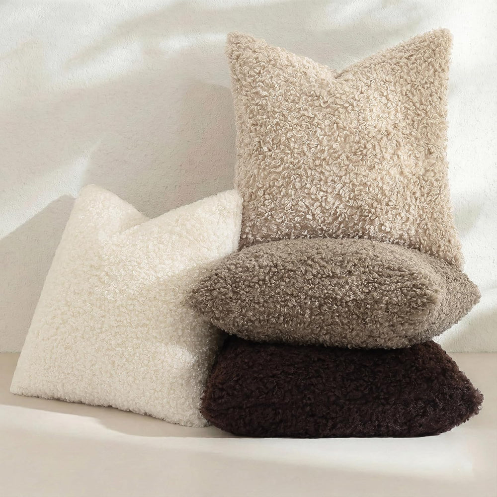 decorUhome Sherpa Throw Pillow Covers 24x24 Set of 2 Neutral Oatmeal