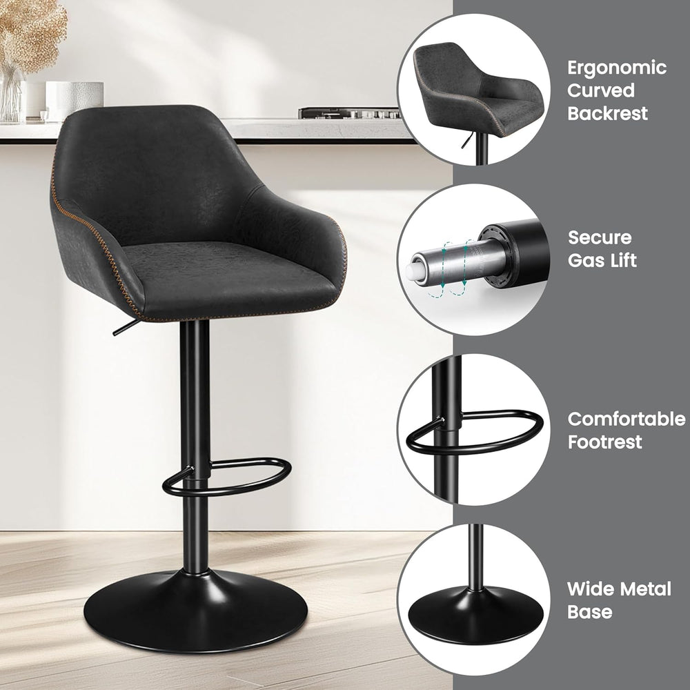 Yaheetech Bar Stools Set of 2, Adjustable Swivel PU Leather, Black