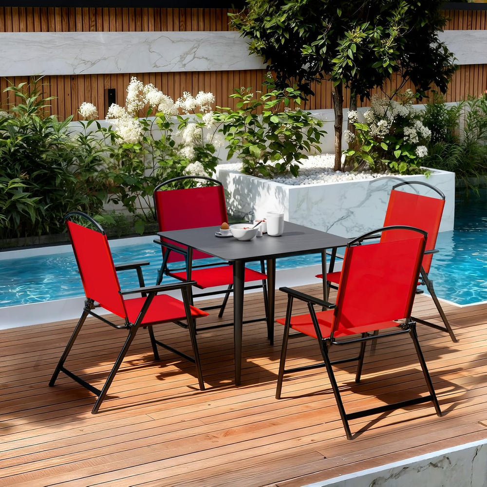 Outdoor Folding Patio Dining Chairs Set of 4 With Armrest Heavy-Duty Lightwei...